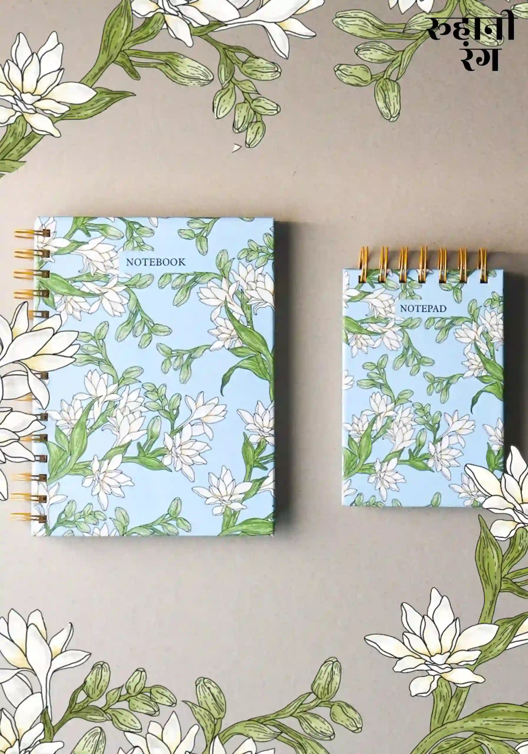 Rajnigandha Blue - Notebook & Notepad Set – Roohani Rang