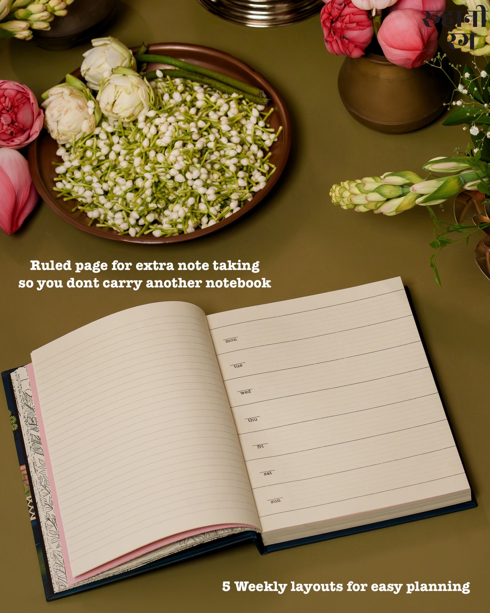 Weekly planner and notes section in 2026 Yearly Daily Planner handmade on recycled cotton paper for mindful planning.