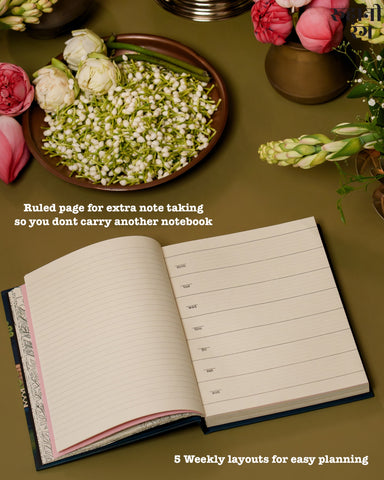Weekly planner and notes section in 2026 Yearly Daily Planner handmade on recycled cotton paper for mindful planning.