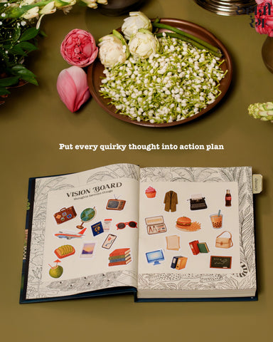 Eco-friendly 2026 planner by Roohanirang on desk with pens and art supplies for mindful journaling