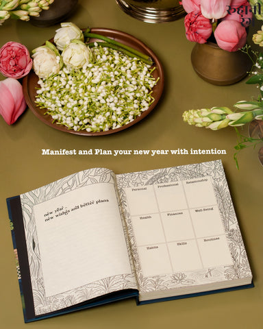 Manifestation and yearly planning page in 2026 Yearly Daily Planner India with wellness goals and mindful habit layout.