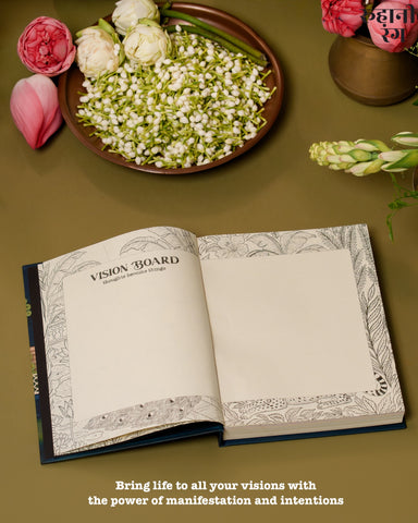 Vision board page in Roohanirang 2026 handmade planner for setting goals and intentions on recycled cotton paper.