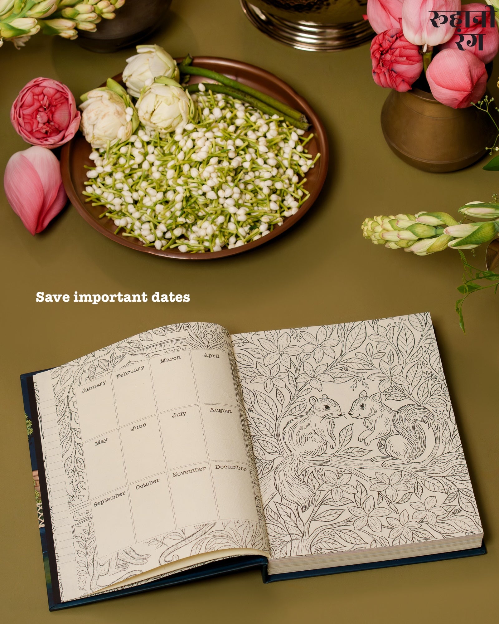 Important dates tracker page in Roohanirang’s handmade 2026 planner with hand-drawn illustration and coloring art.